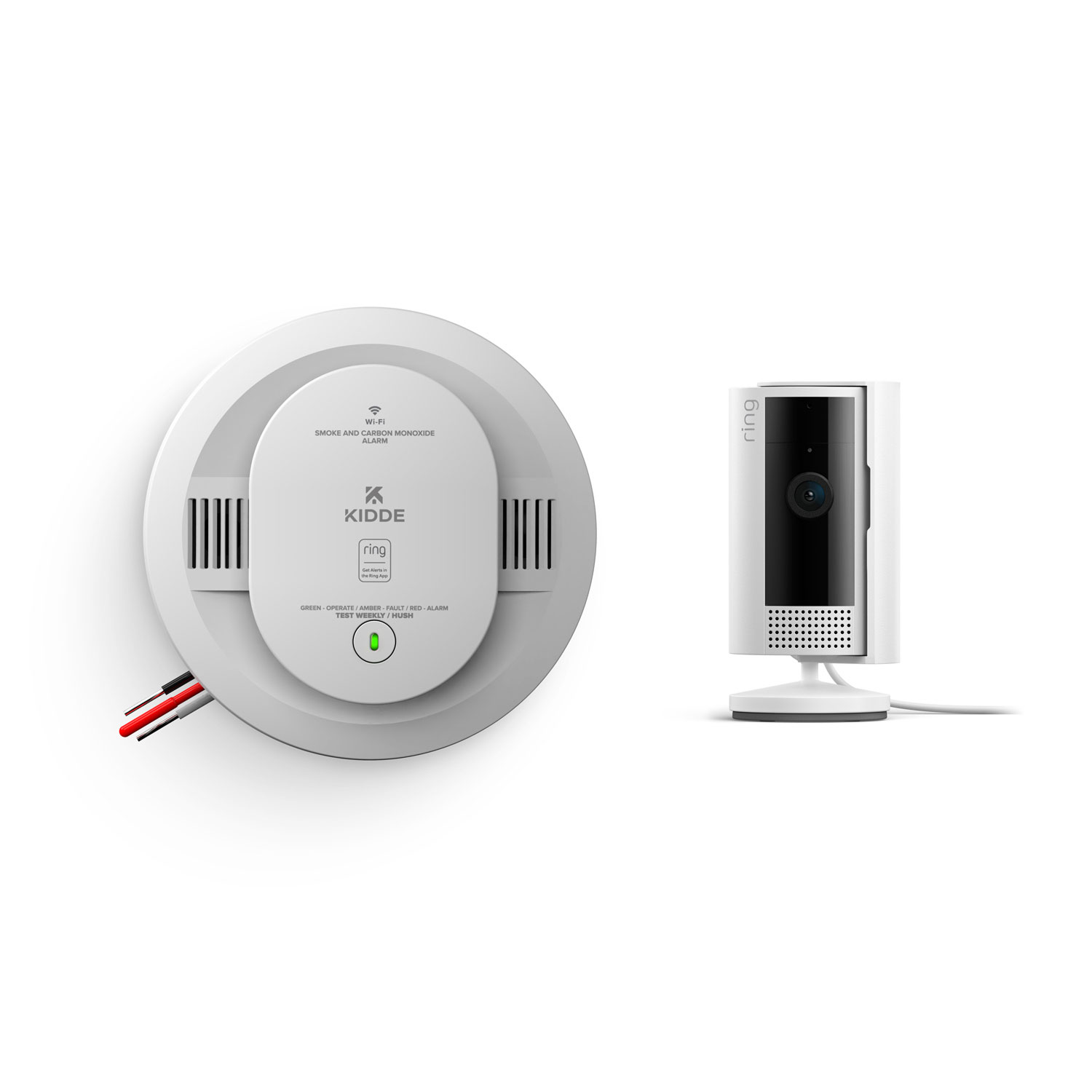 kidde bekabelde slimme rook- en koolmonoxidemelder binnencamera 2e generatie werkt met het ring alarm-beveiligingssysteem